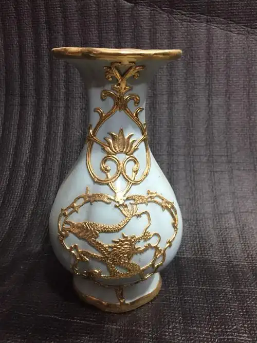 宋代汝窑镶金绝版老货花瓶瓷碗景德镇古玩瓷器陶瓷瓶