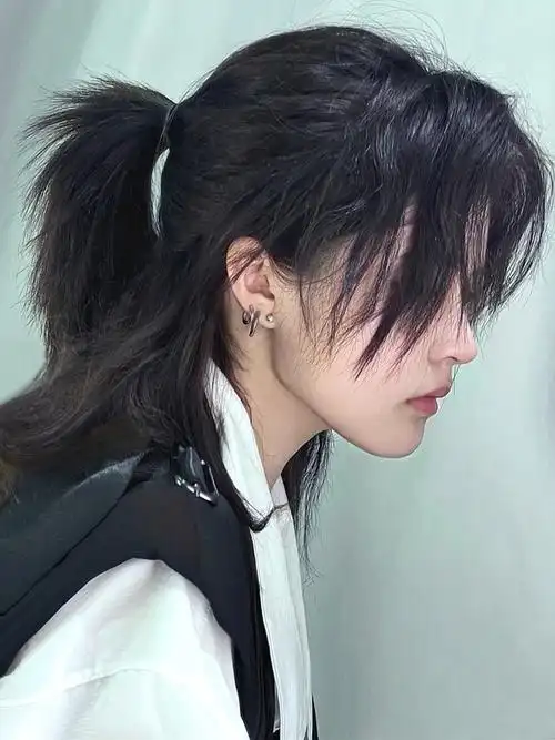 武士头狼尾假发男韩版帅气动漫蓬松自然狼尾鲻鱼头网红短发全头套