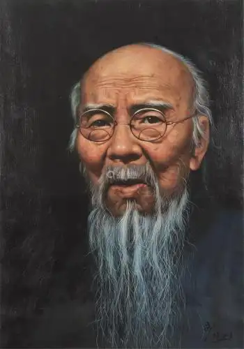 王文广 油画(齐白石画像) 镜框