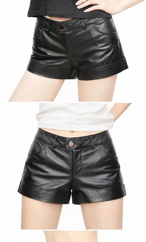 欧货绵羊皮真皮皮裤女式超短裤紧身包臀性感低腰修身海宁新款黑色s90