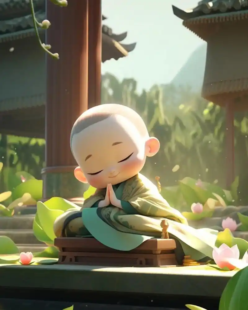 小和尚图片 禅意 可爱  0069♂ 清晨的钟声悠扬响起,伴随着微风和