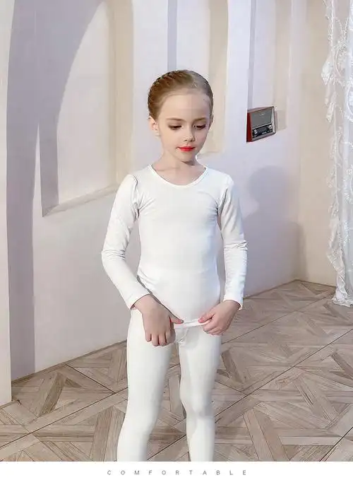 女童白色打底衫男童纯白色打底内衣儿童舞蹈演出服紧身贴身衣套装