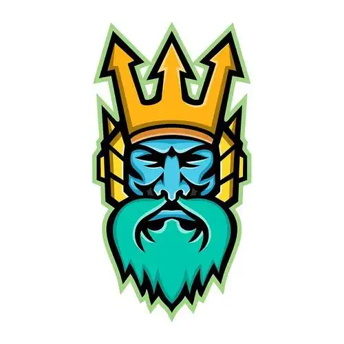 吉祥物图标插图波塞冬的头,在希腊宗教和神话的海神,戴着一个三叉戟