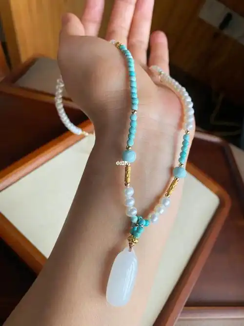 和田玉 珍珠绿松项链 清新怡人