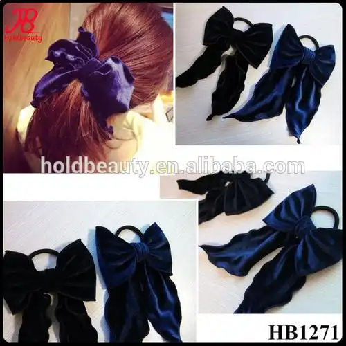 winter velvet hair bow with elastic for girls