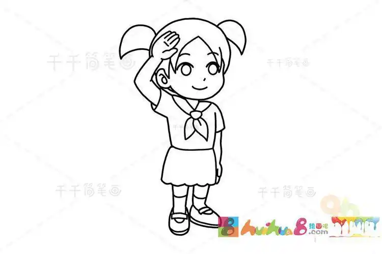 女孩敬礼简笔画动漫