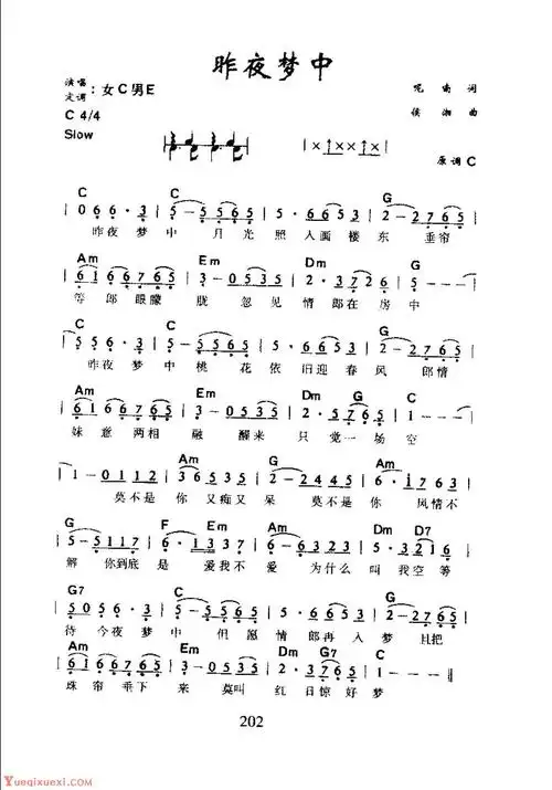 中国经典老歌谱《昨夜梦中》
