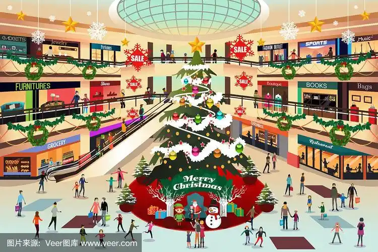 绘画插图,购物中心,休闲活动,水平画幅,顾客