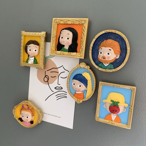 卡通搞怪人物头像世界名画冰箱贴磁贴磁性画框梵高蒙娜丽莎照片贴