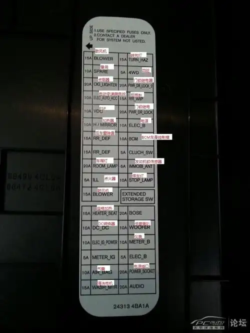 奇骏保险丝规格 新奇骏保险丝