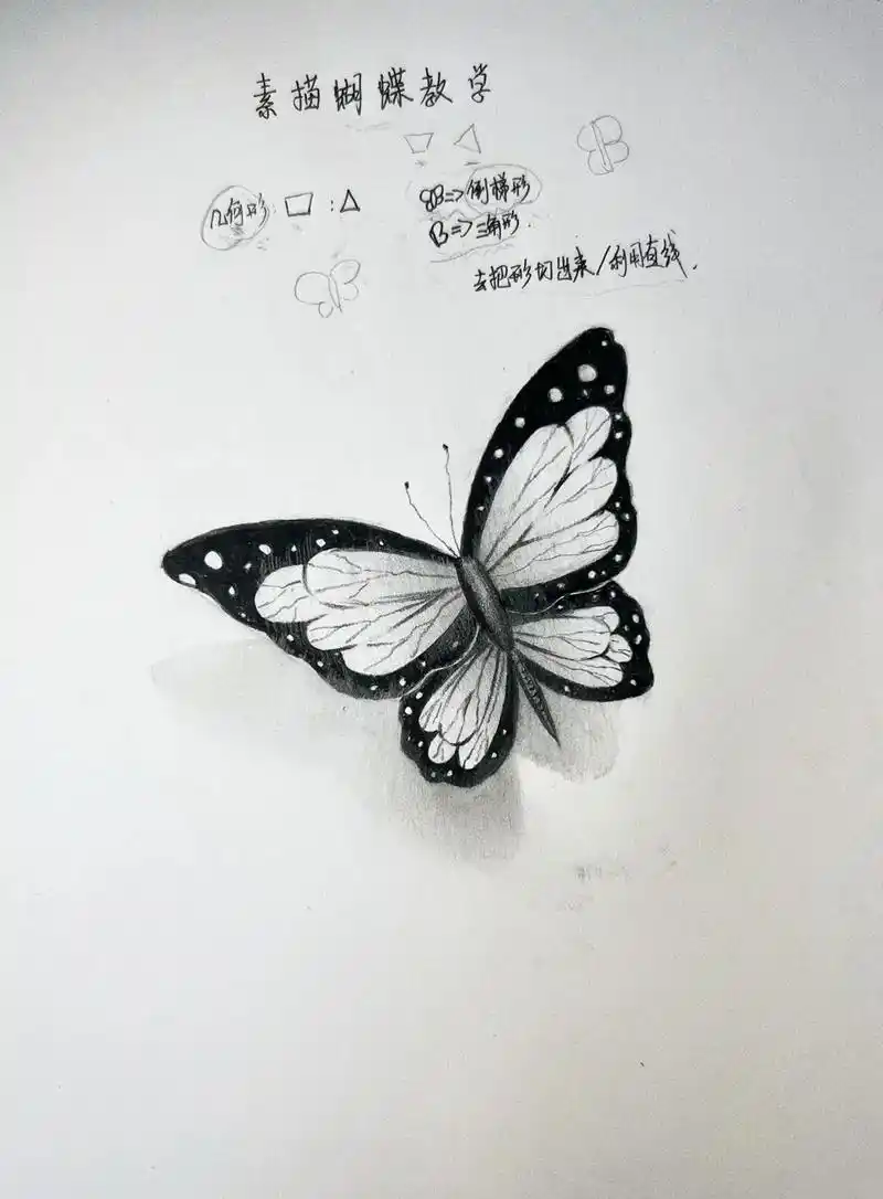 素描蝴蝶画法.还不快来学 #素描 #绘画过程分享 #零基础教 - 抖音