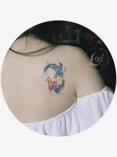 水彩泼墨双鱼座_纹身图案手稿图片_mr.lg的纹身作品集