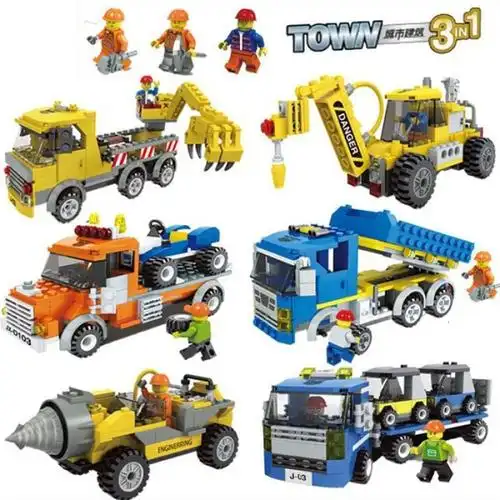 兼容乐高积木城市建筑汽车工程车拖车拼装积木玩具汽车