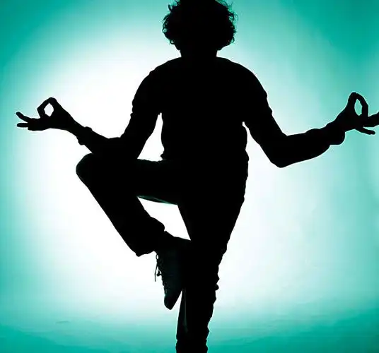 男人,冥想,剪影,人,影子,姿势,站立,瑜珈,练习,概念,平衡,身体,健身