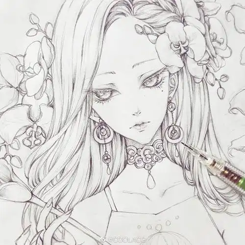 人物黑白动漫素材插画绘画线稿手绘女生男生长发短发转载