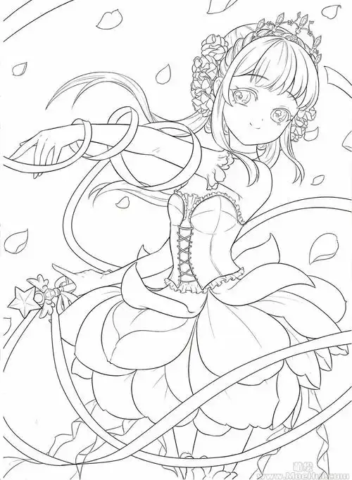 新手练习线稿花与萌娘动漫线稿手绘涂色集90p