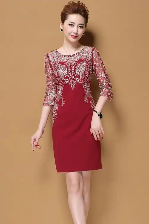 嫁女儿妈妈婚礼服高档秋装喜婆婆丈母娘婚礼服参加婚礼装高连衣裙显瘦