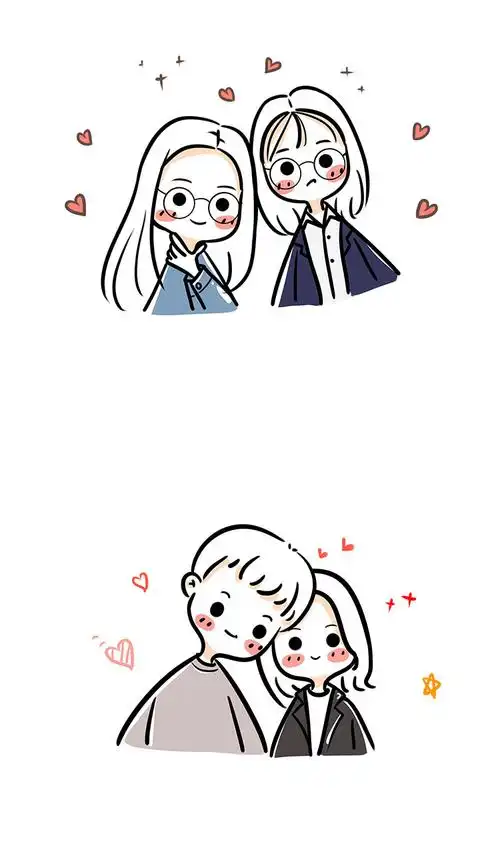 手绘png素材】简笔画情头——太可爱了叭,卡通动漫,情侣卡通情侣简笔