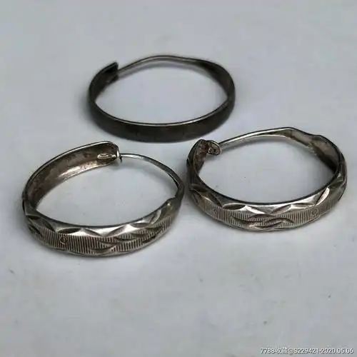 老银器刻花银耳环80年代嫁妆纯银饰