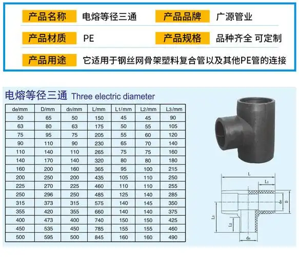 供应 三通接头 钢丝网骨架pe复合管件电熔正三通dn250多种规格