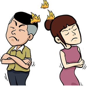 手绘人物卡通 夫妻 吵架 离婚 生气