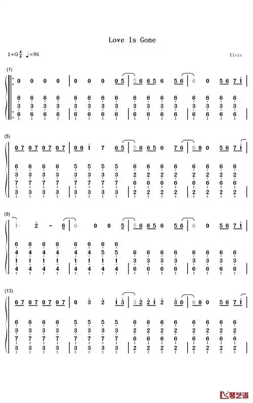 love is gone钢琴简谱-数字双手-david guetta chris willis