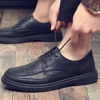 蜘蛛王黑色皮鞋男商务正装上班英伦小皮鞋韩版潮流学生内增高工作 yg