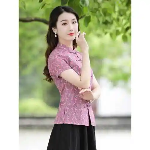 唐装改良版女时尚夏旗袍式上衣年轻款中国风汉服茶服中式女装