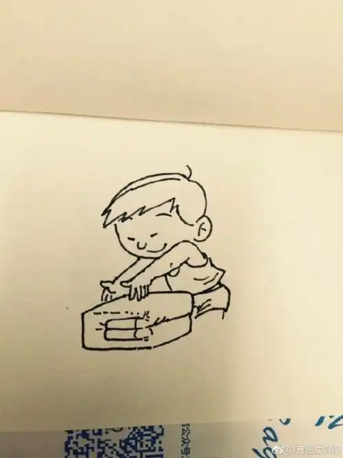 妈妈教孩子做家务叠被子的简笔画教程图片 勤奋做家务叠被子的小男孩