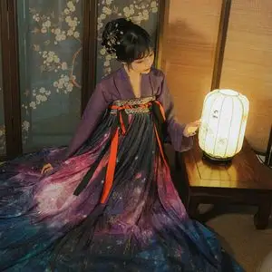昭卿记梦幻星空原创汉服女渐变紫色齐胸襦裙超仙夏季秋装现货处理