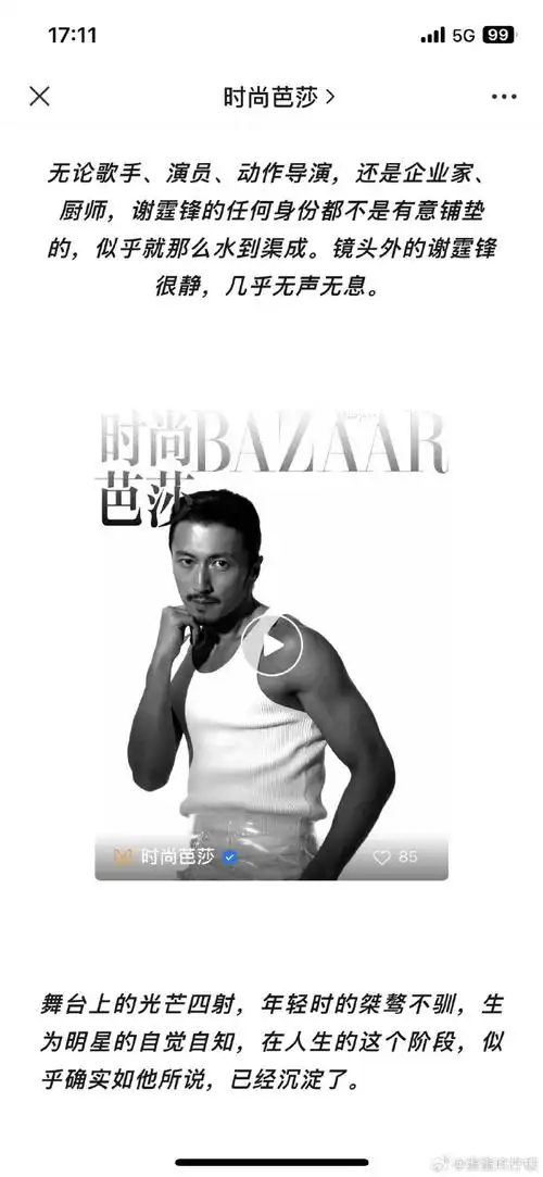 谢霆锋超话#谢霆锋时尚芭莎十二月刊封面#文字版采访!