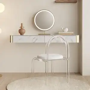壁挂式梳妆台 卧室现代简约小户型网红ins奶油风岩板悬浮化妆桌