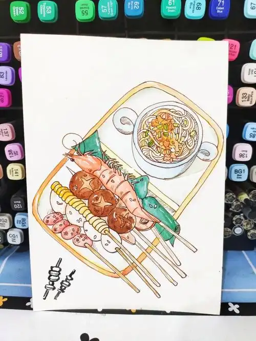 水彩手绘烤串