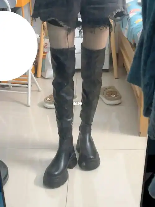 长腿叔叔过膝靴小腿围试穿