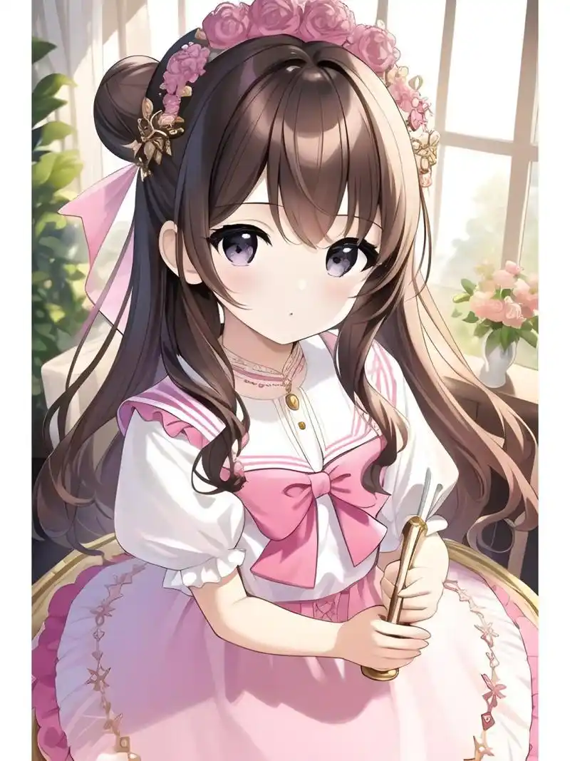 粉红可爱连衣裙装女孩,动漫二次元绘画人物 #西安随手拍#0202#二