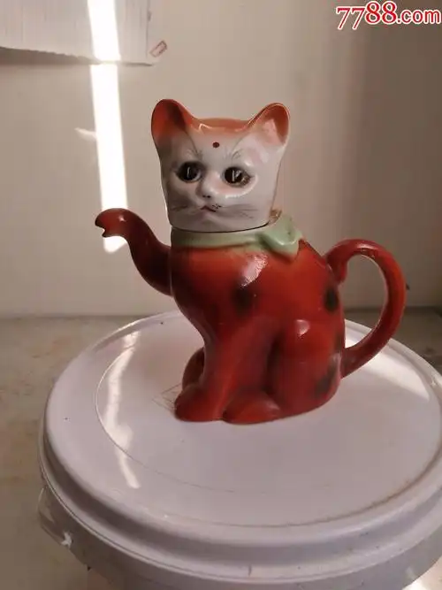 古董古玩瓷器民俗民国老旧物件二手瓷猫茶壶发财猫茶壶老茶壶lye