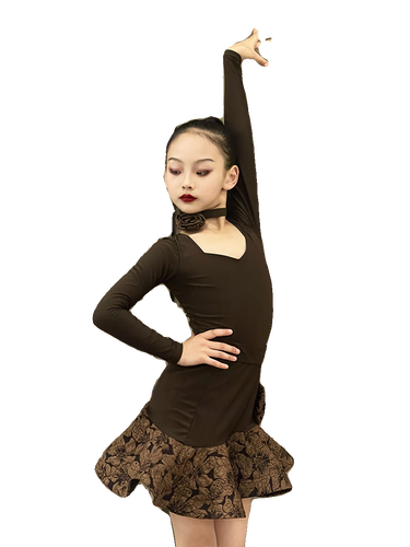 菲贝咔秋冬新款拉丁舞服女童专业表演练功服高级裙摆鱼骨网红套装