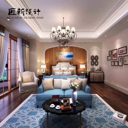 室内设计师家装设计简约风格美式装修效果图设计制作图客厅样板房