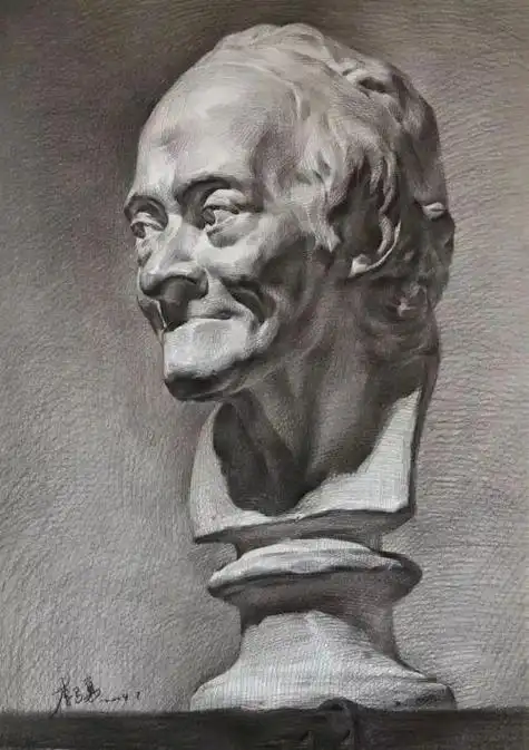 素描初学者石膏头像画法教学 石膏伏尔泰头像步骤分析