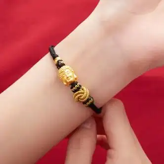 周大福款式金佛头手链女3d硬金双面佛大日如来佛999转运珠佛双面佛头