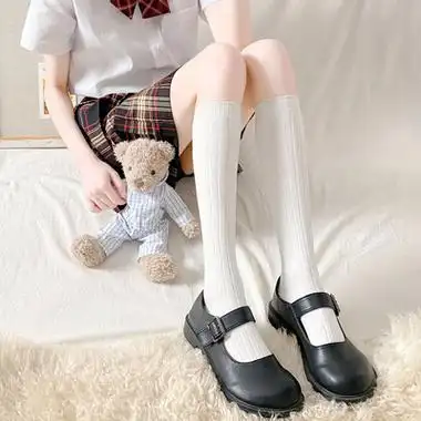 白袜子女纯棉白色小腿日系高筒袜中筒长袜夏季薄款夏天长天长长筒袜