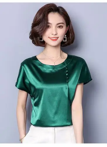 mz-mz3922夏季新款大码宽松短袖高档缎面真丝t恤衫xcx - 唐织绾女装店