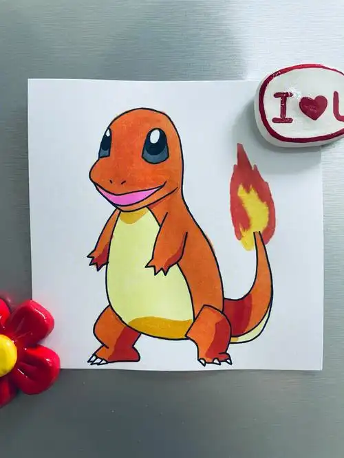 神奇宝贝图鉴之小火龙 简笔画线稿素材#宠物小精灵  #精灵宝可梦