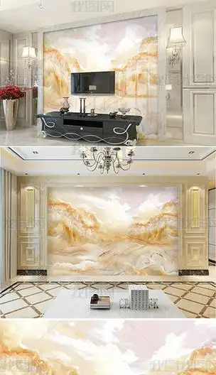 新款简约山水大理石纹玉石大板电视背景墙