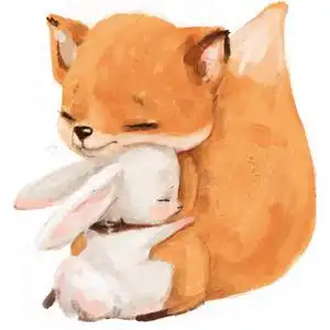 卡通狐狸和小白兔的温暖拥抱照片
