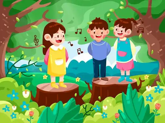 儿童卡通世界儿歌节可爱小朋友合唱原创手绘插画