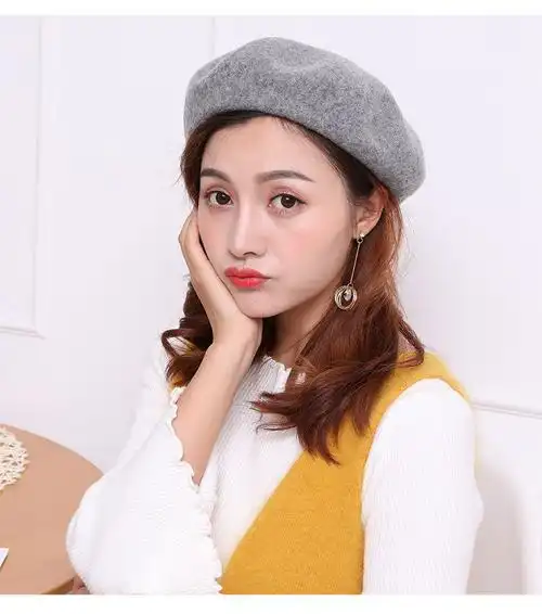 贝雷帽女2020新款时尚潮流2020秋冬新款羊毛帽子女冰冰同款贝雷帽红咖