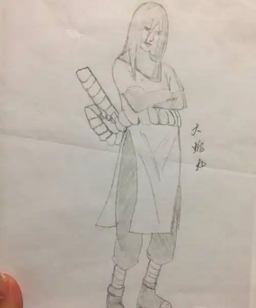 铅笔,a4纸,橡皮擦首先用铅笔在a4纸上画出大蛇丸的头发,如下图所示.