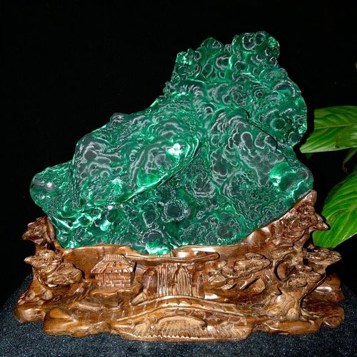 精品天然阳春孔雀石原石摆件收藏