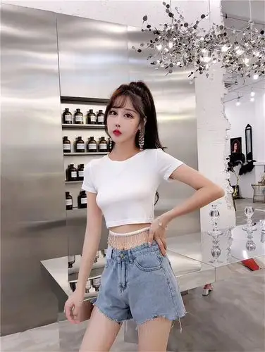 欧美ins超短装薄款露脐t恤女夏紧身圆领短袖打底衫高腰性感上衣潮